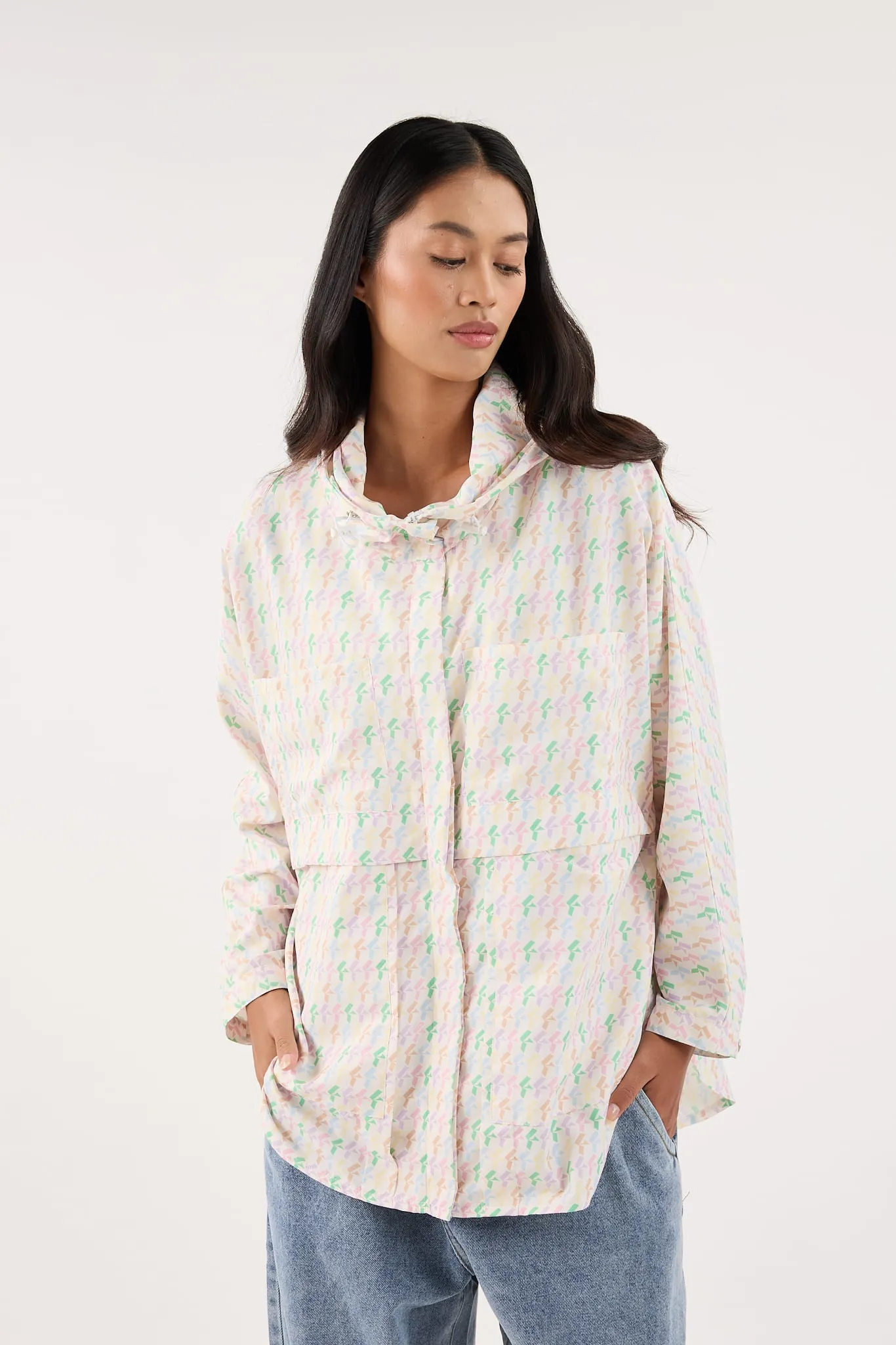 Multi-Colour White Printed Parka Jacket