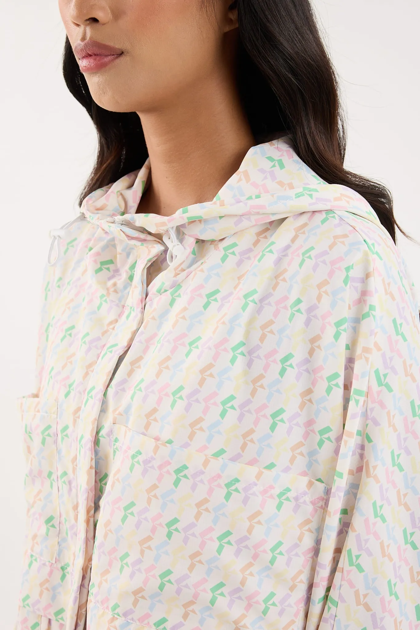 Multi-Colour White Printed Parka Jacket