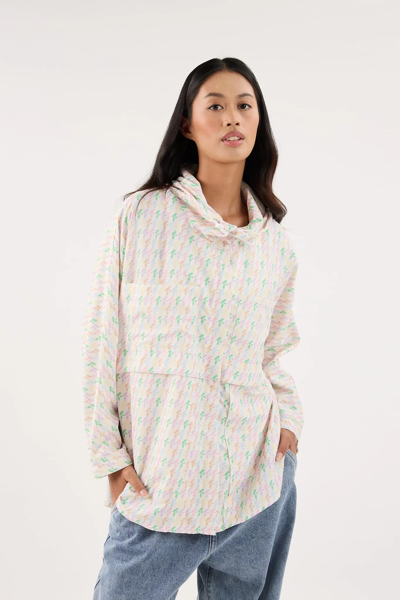 Multi-Colour White Printed Parka Jacket