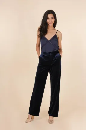 Navy High Waist Velvet Pants