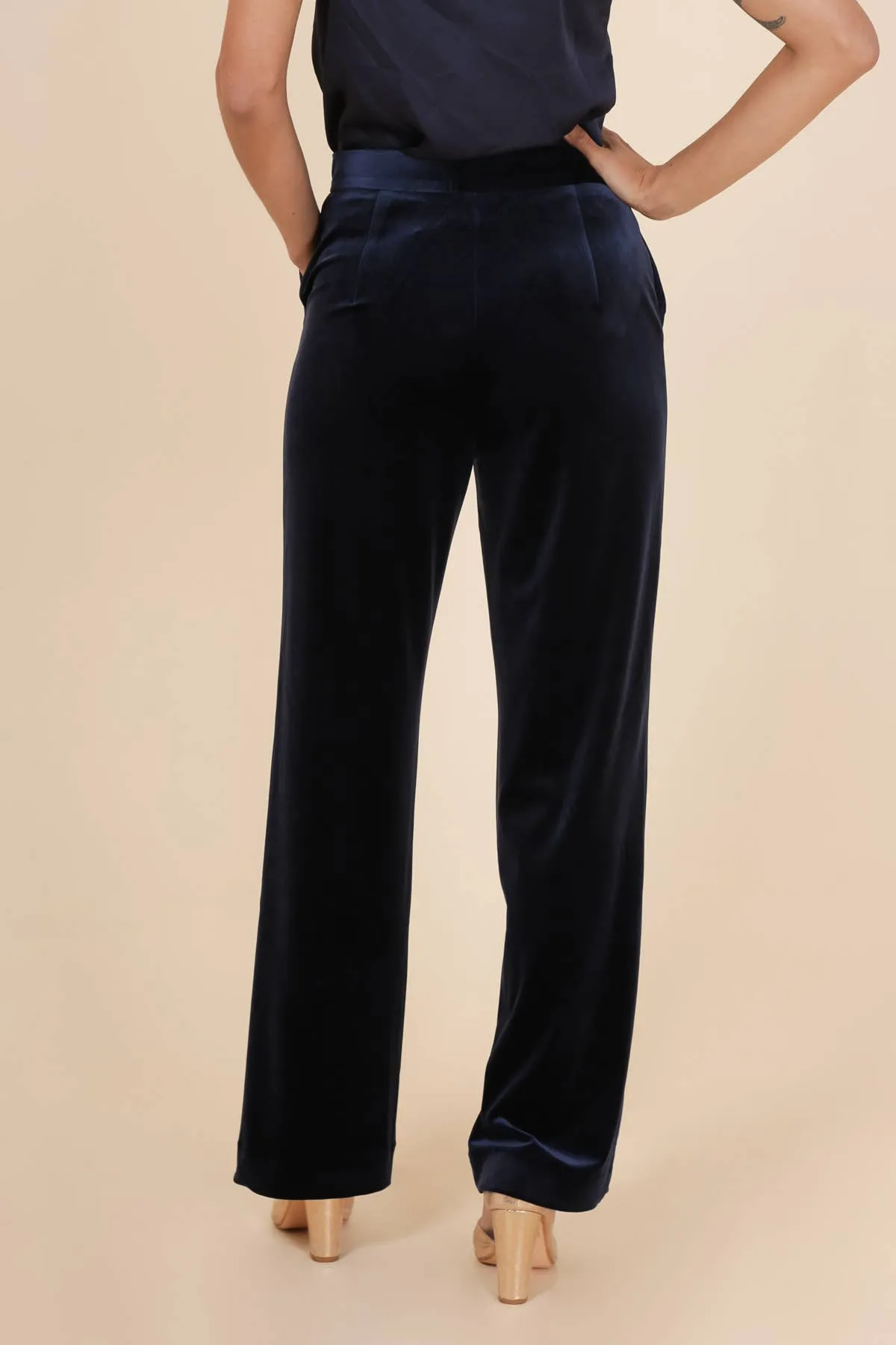 Navy High Waist Velvet Pants