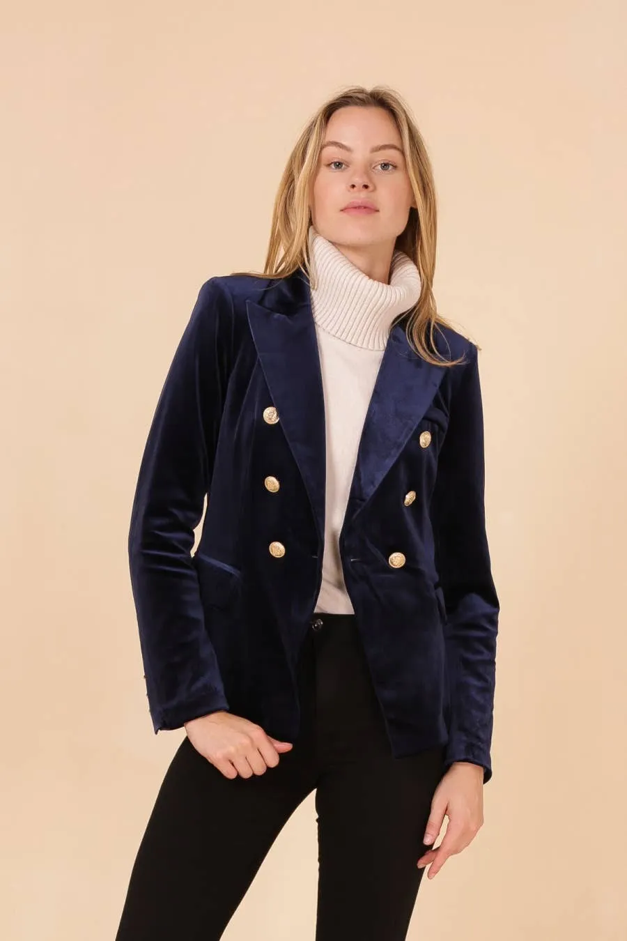 Navy High Waist Velvet Pants