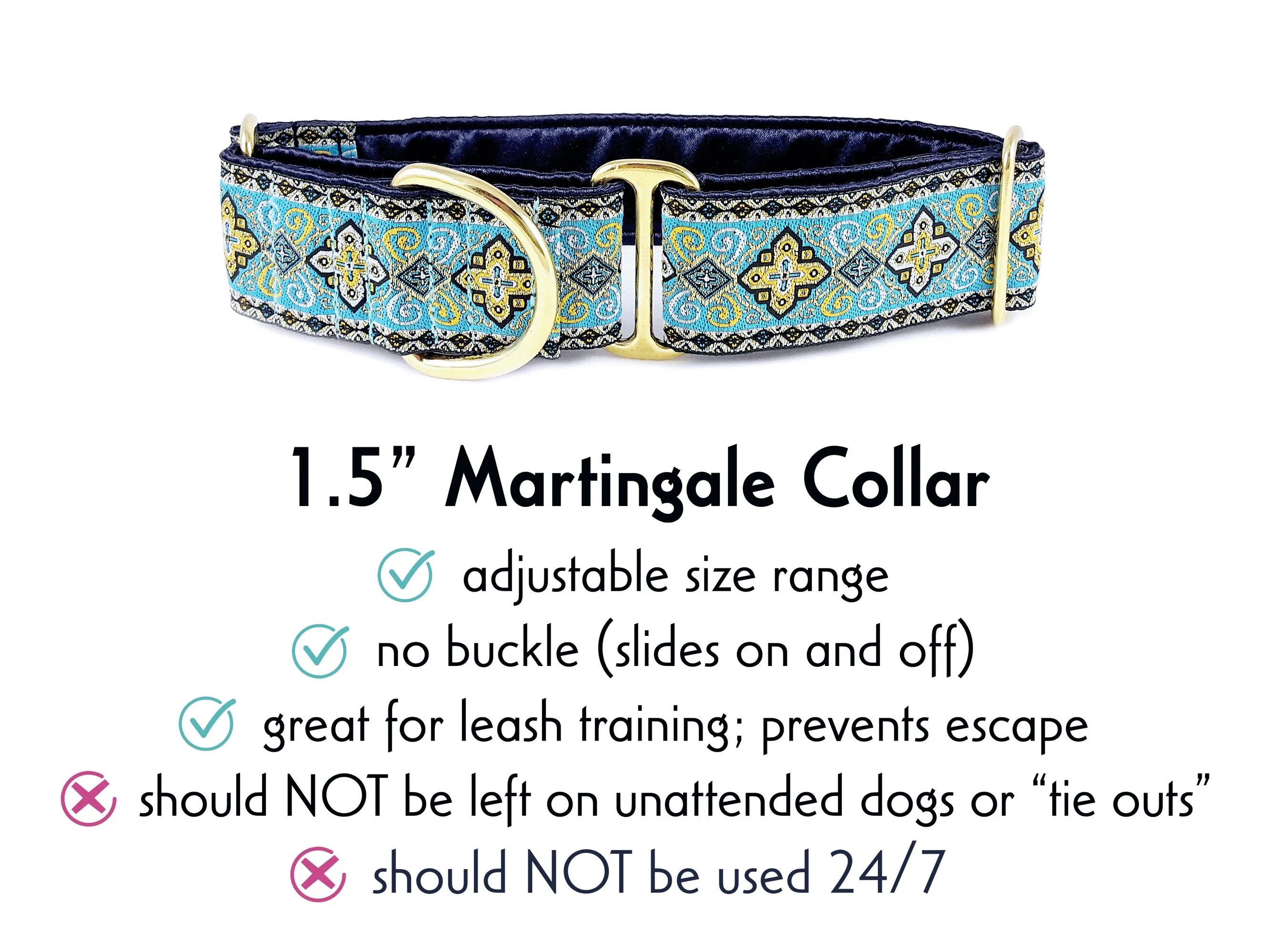 Nobility in Light Blue - Martingale or Buckle Dog Collar - 1.5" Width