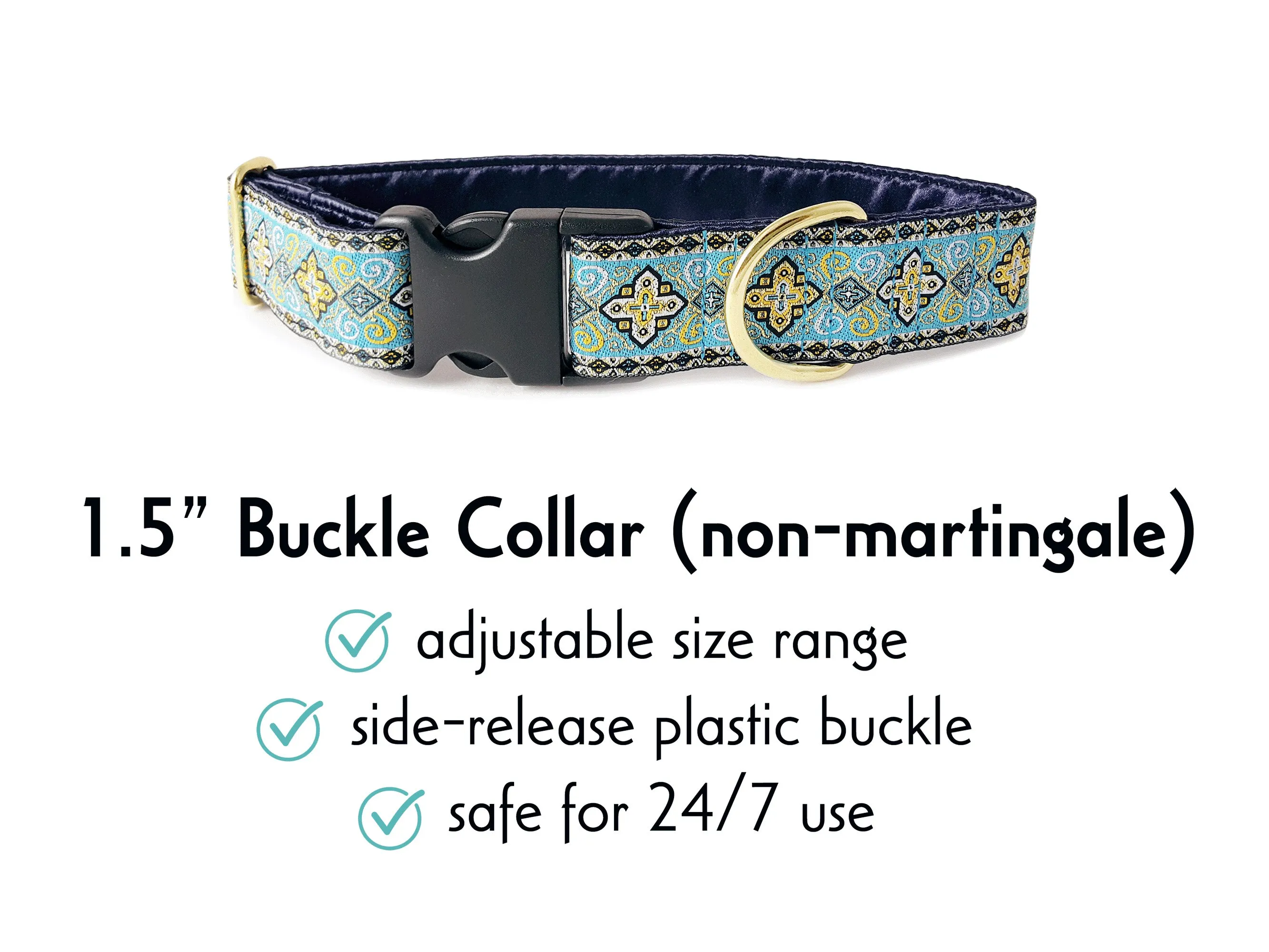 Nobility in Light Blue - Martingale or Buckle Dog Collar - 1.5" Width
