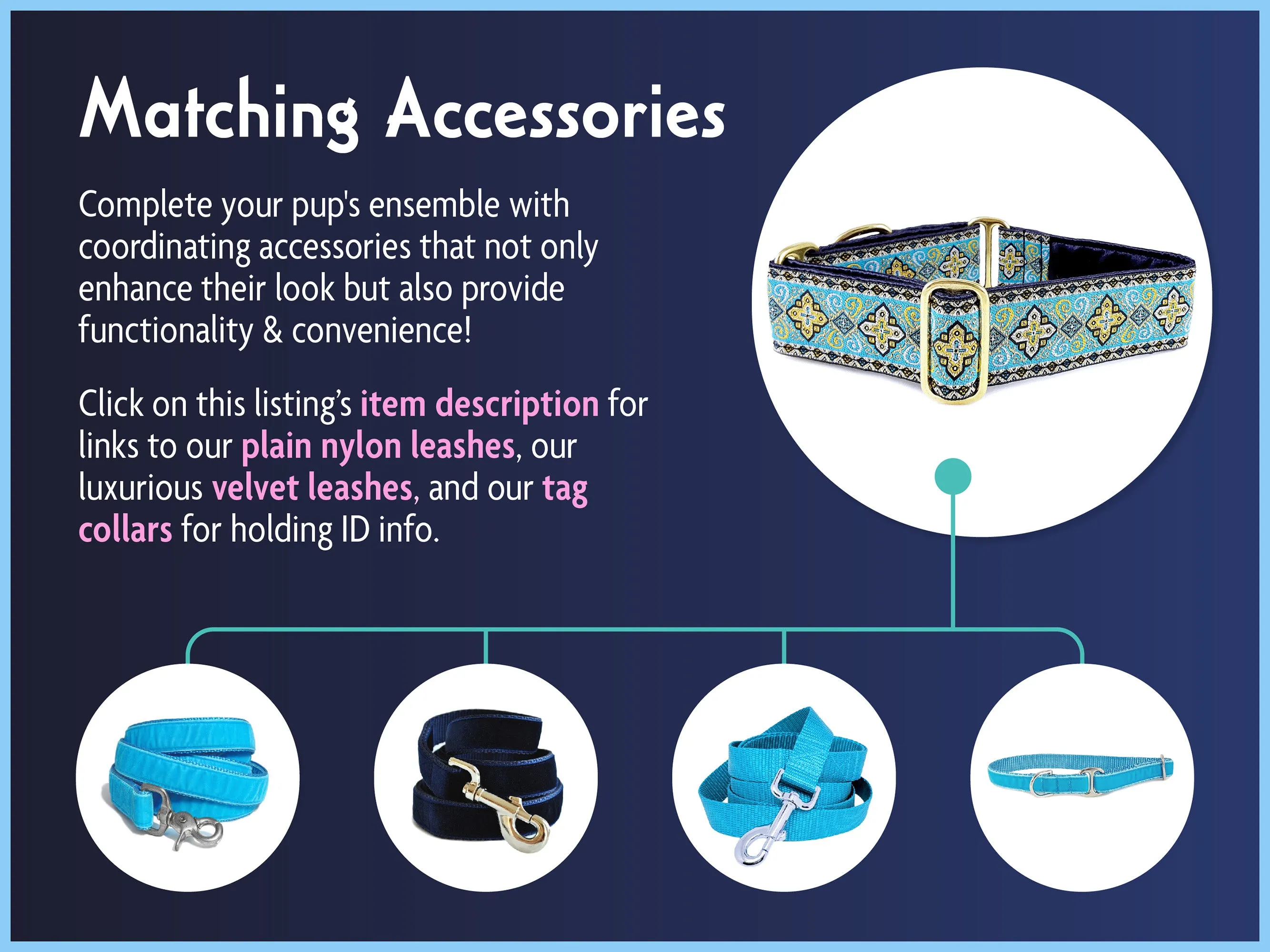 Nobility in Light Blue - Martingale or Buckle Dog Collar - 1.5" Width