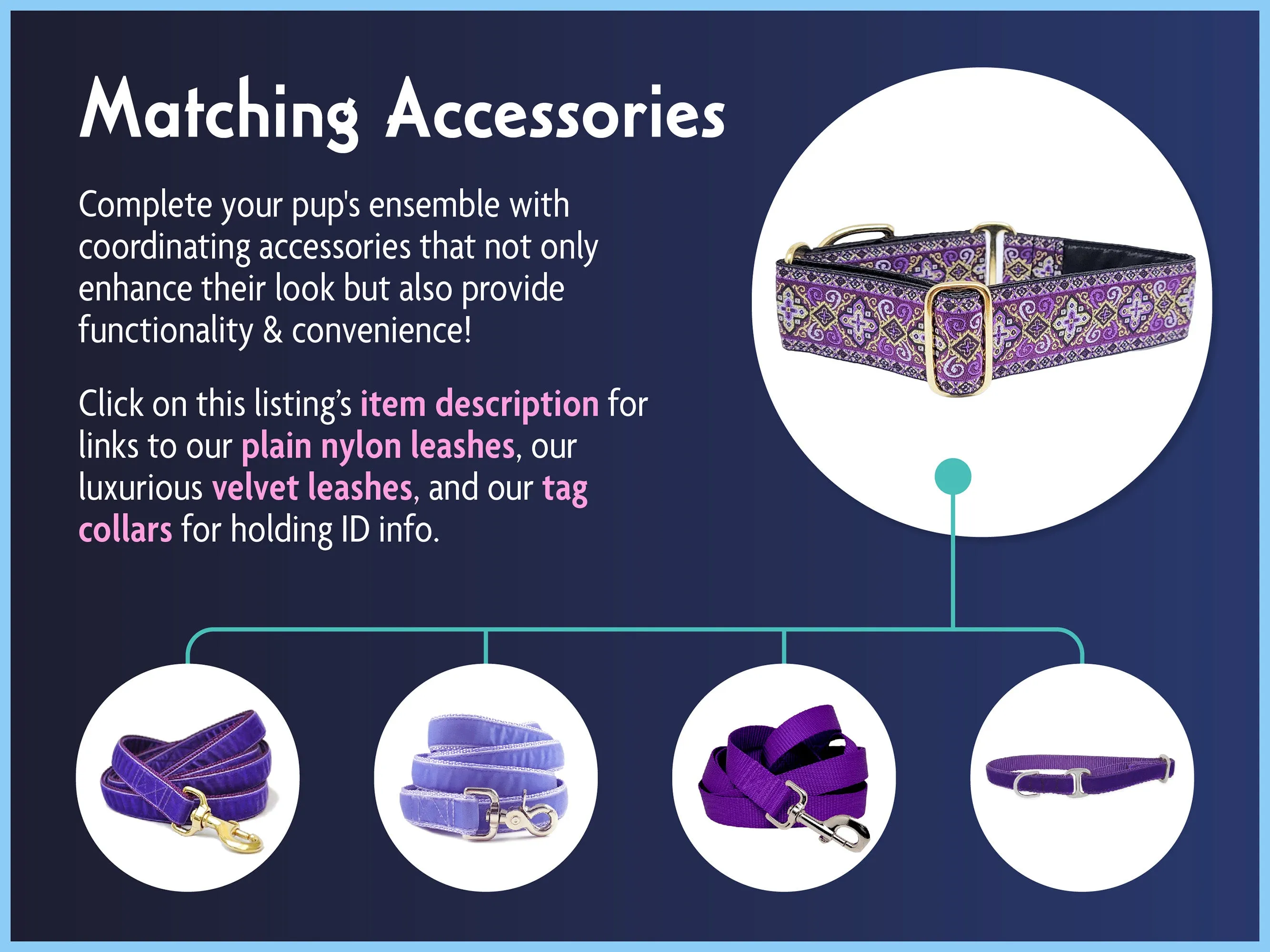 Nobility in Purple - Martingale or Buckle Dog Collar - 1.5" Width