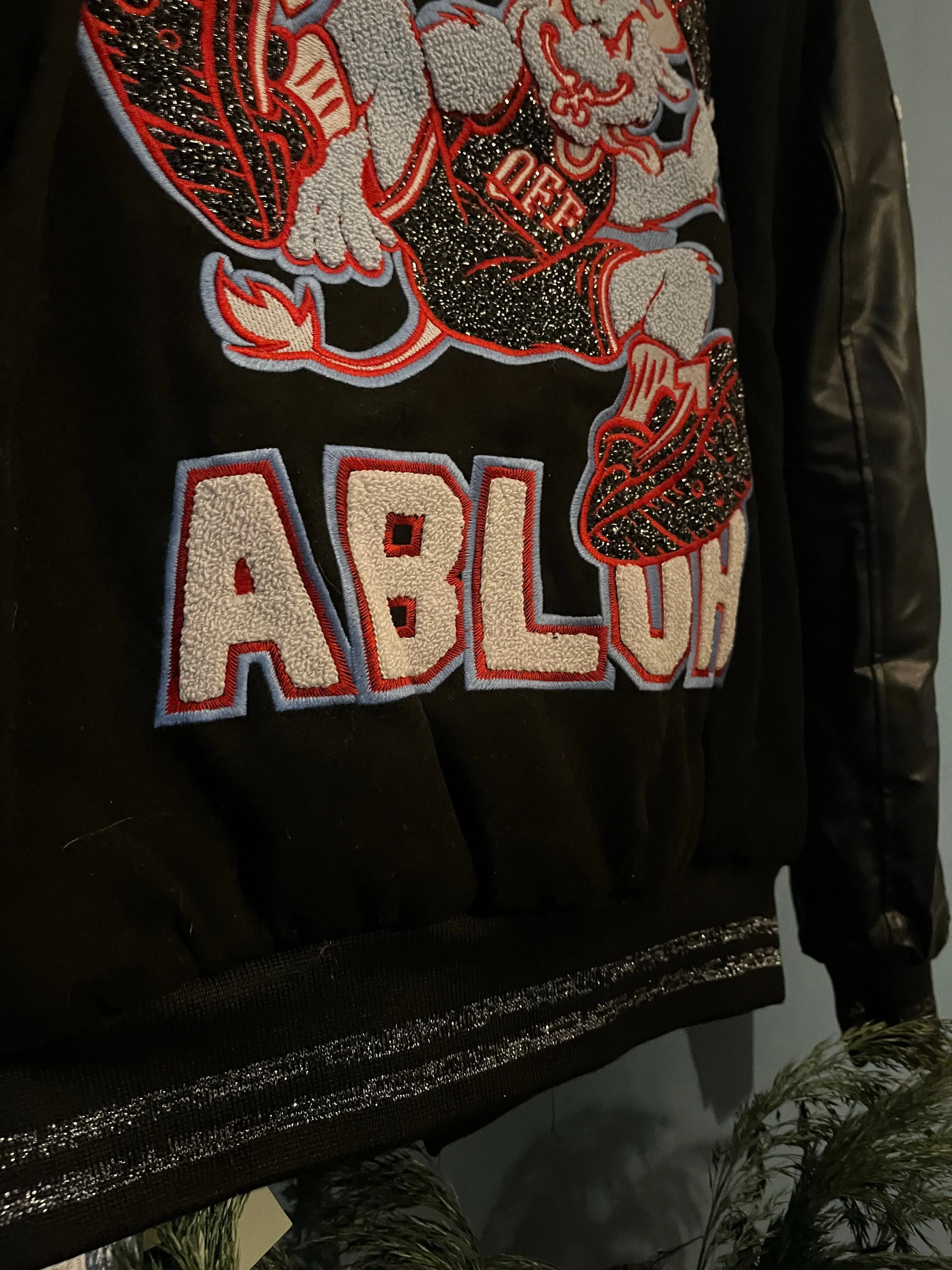 Off-White c/o Chicago Bulls " Red Varsity " Jacket styled in Black for Fall&Winter 2024