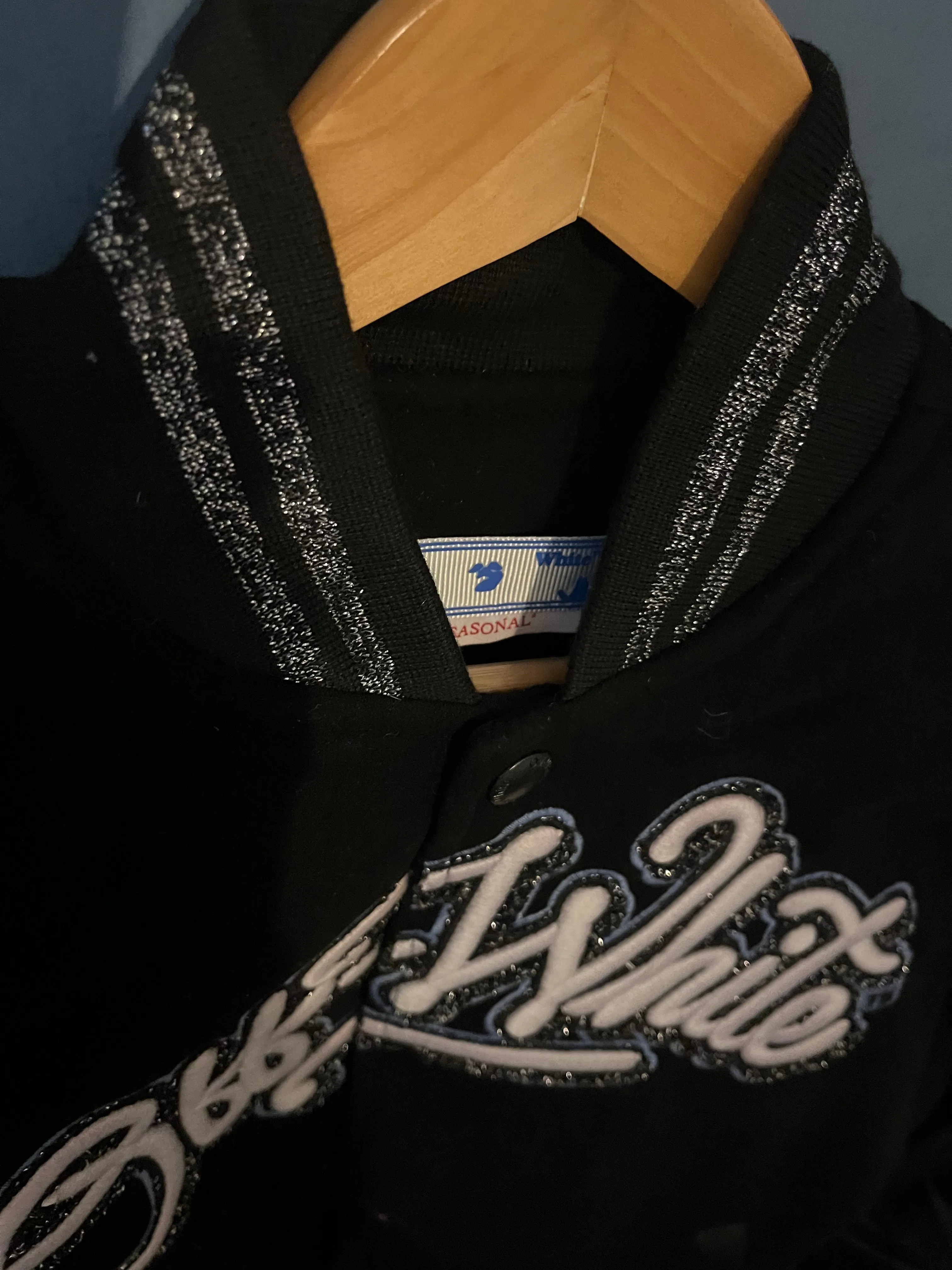 Off-White c/o Chicago Bulls " Red Varsity " Jacket styled in Black for Fall&Winter 2024