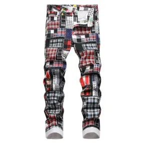 Patchwork Pattern Printed Cotton Casual Pants