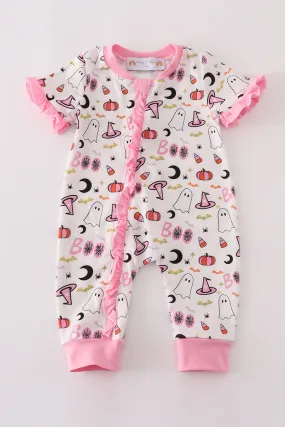 Pink Halloween Zip Girl Romper