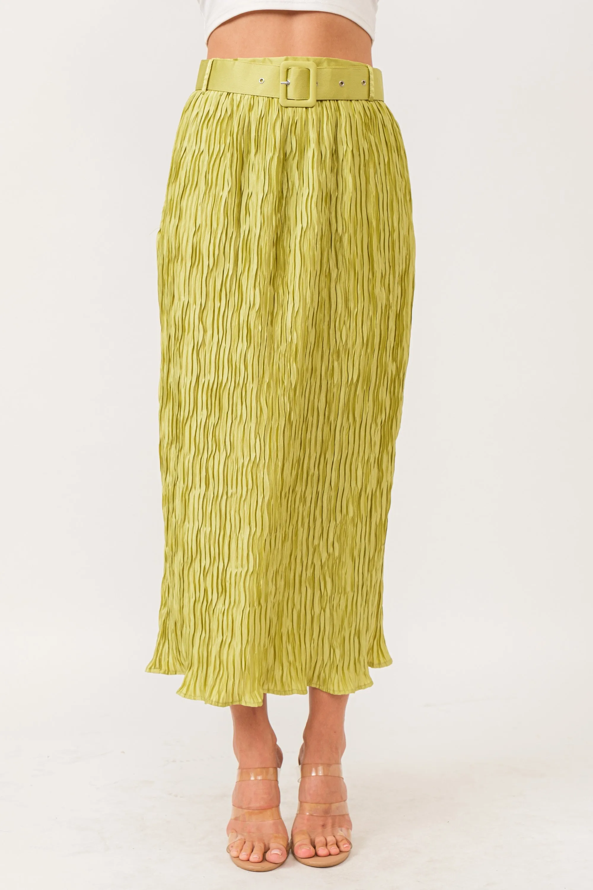 Pleated Midi Belted Skirt