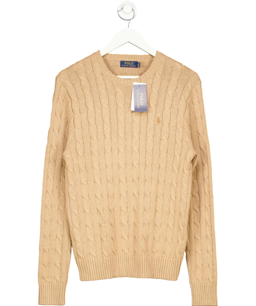 Polo Ralph Lauren Beige Cotton Cable Knit Jumper UK S