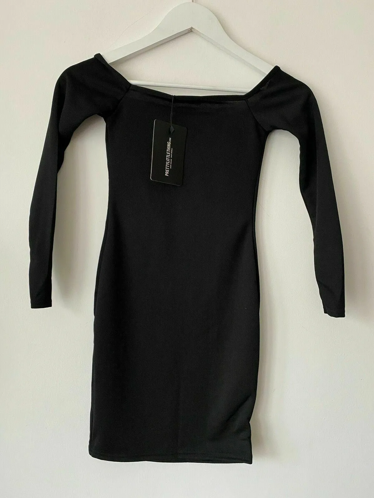 PrettyLittleThing Black Bardot Bodycon Dress Size 6