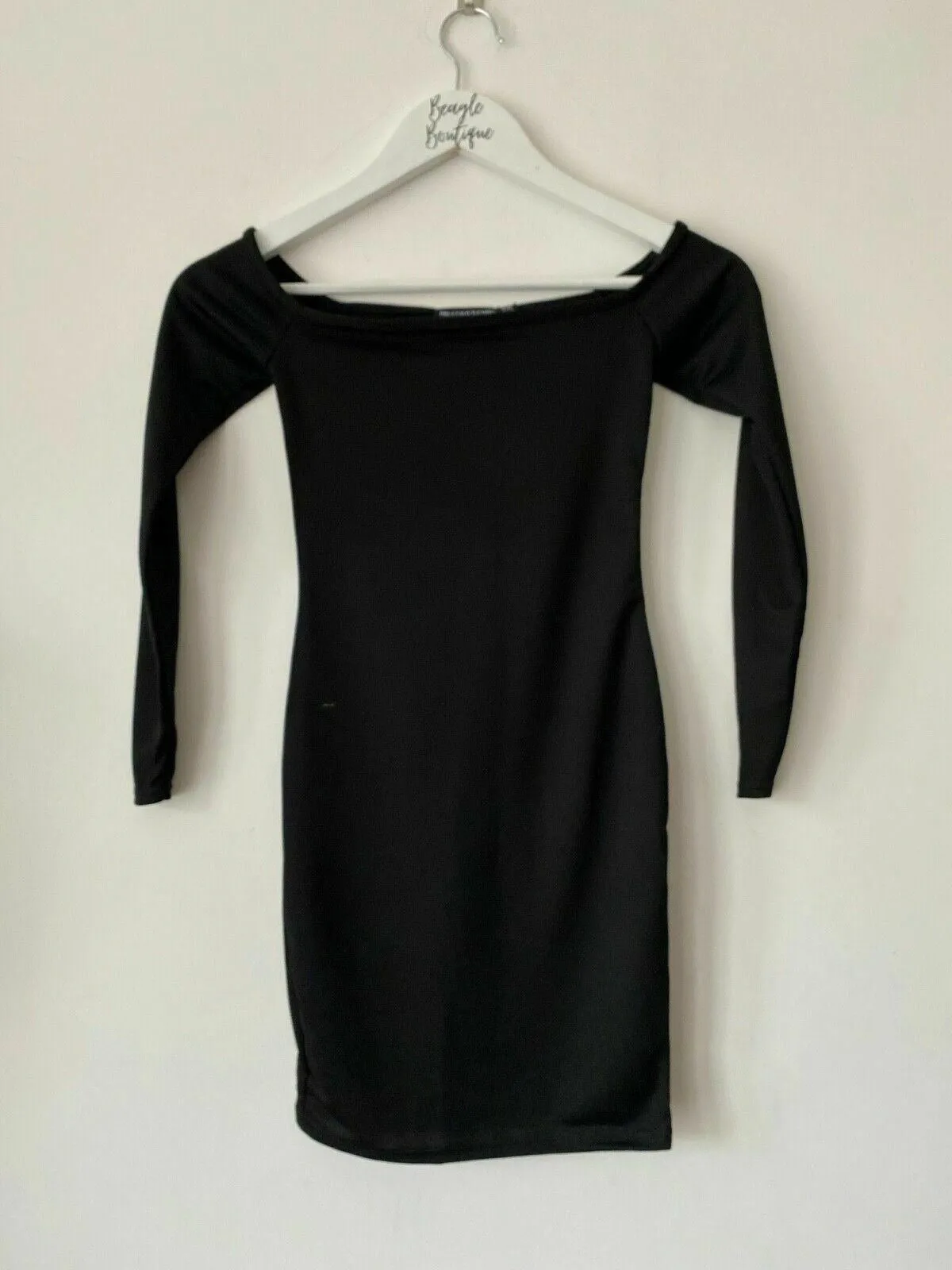 PrettyLittleThing Black Bardot Bodycon Dress Size 6