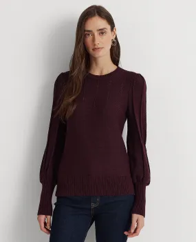 Puff-Sleeve Cotton Sweater In Dark Red