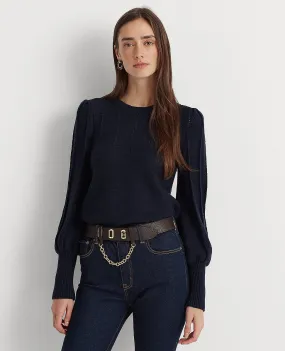 Puff-Sleeve Cotton Sweater In Navy