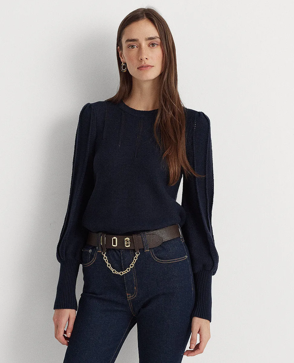 Puff-Sleeve Cotton Sweater In Navy