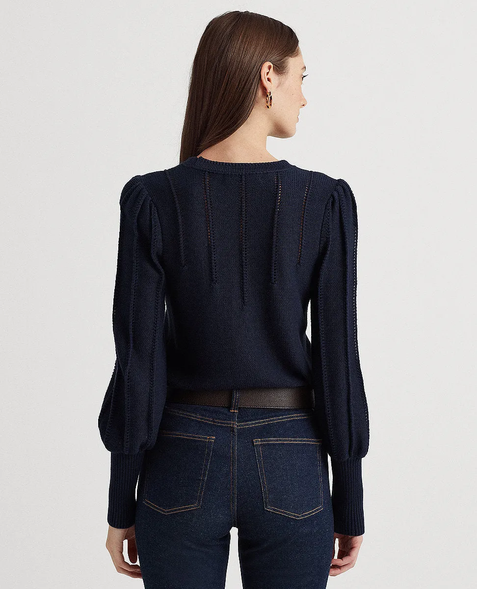 Puff-Sleeve Cotton Sweater In Navy