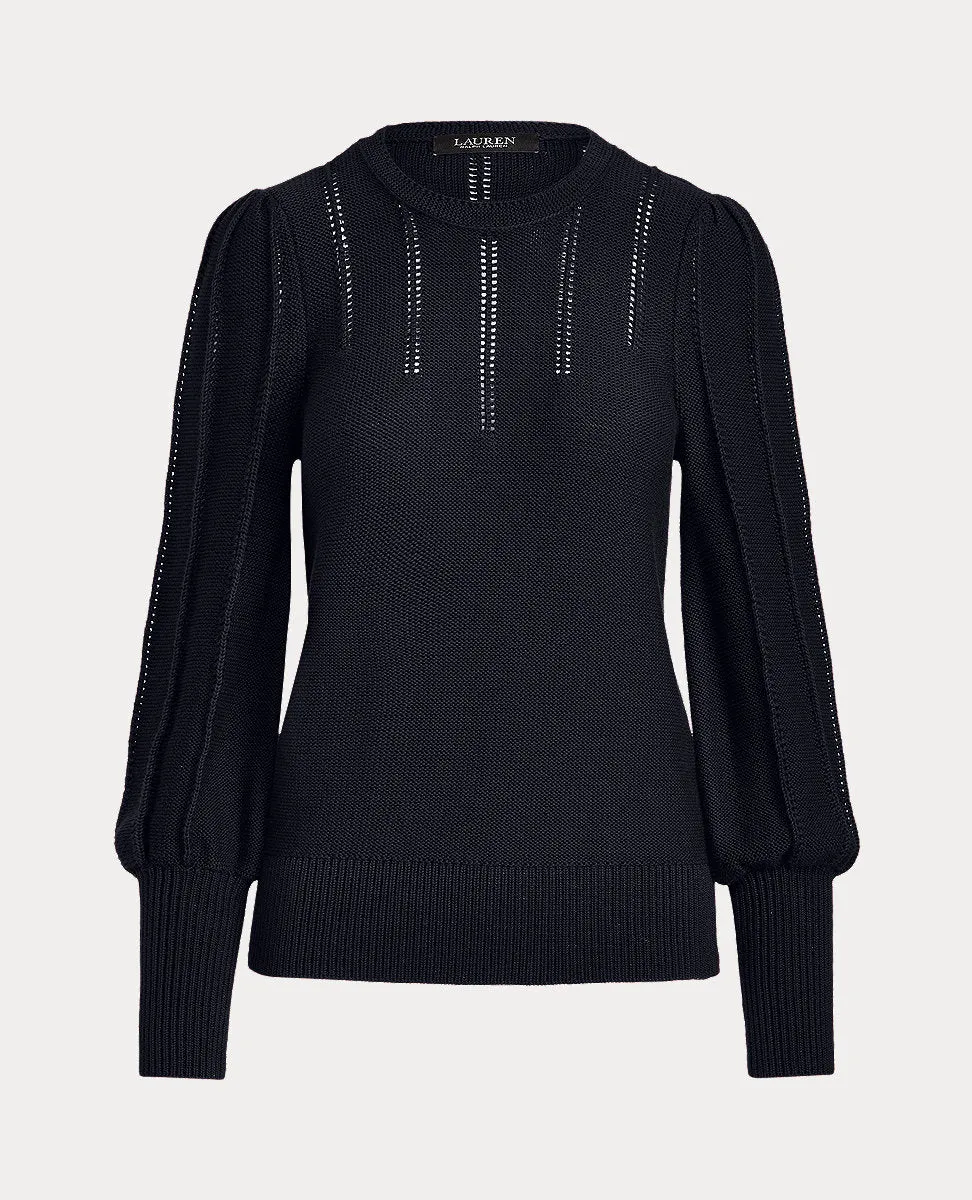 Puff-Sleeve Cotton Sweater In Navy