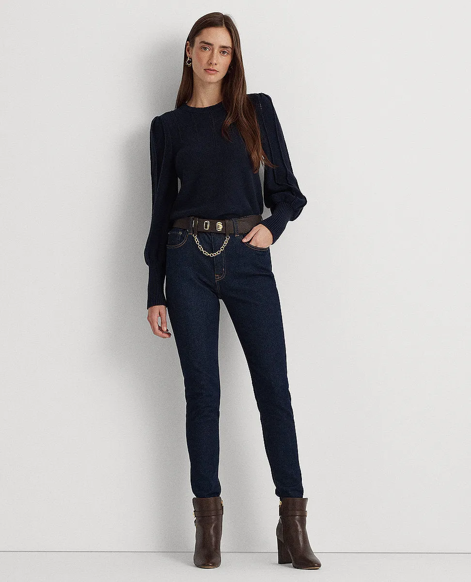 Puff-Sleeve Cotton Sweater In Navy