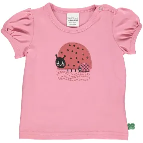 Puff sleeve top- ladybug appliqué