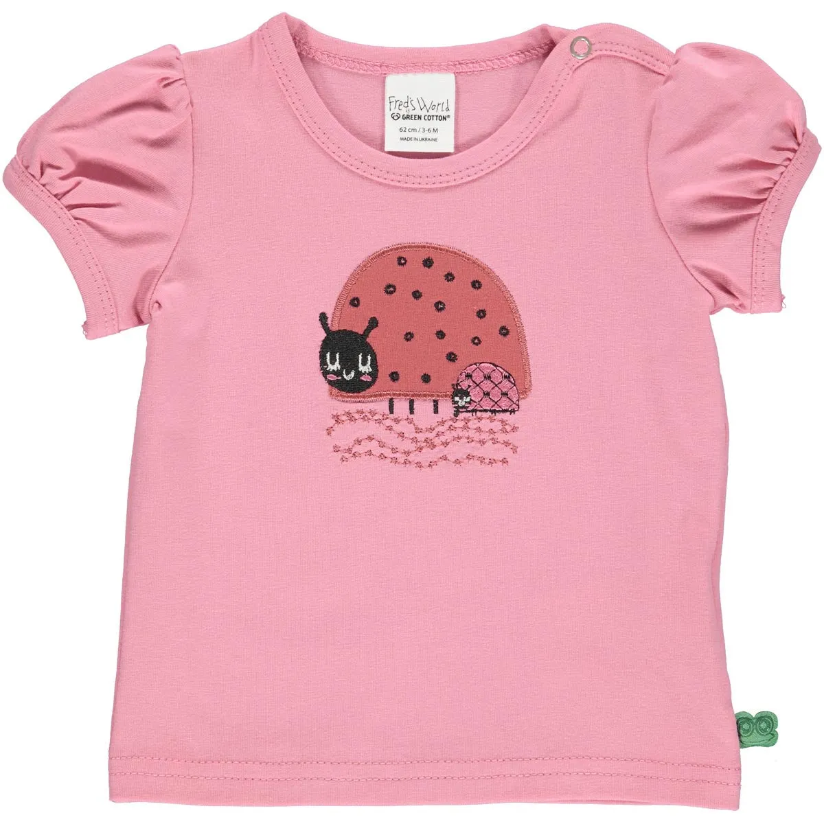 Puff sleeve top- ladybug appliqué