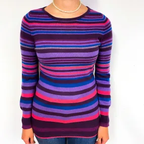 Purple Pink Stripe Longline Cashmere Crew Neck Jumper Small