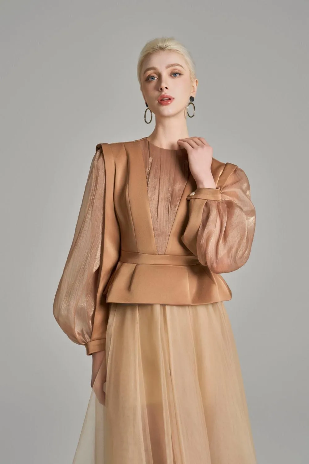 Raina Gathered See-Through Voile Midi Skirt