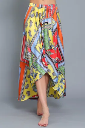 Red Yellow Wrap Midi Skirt