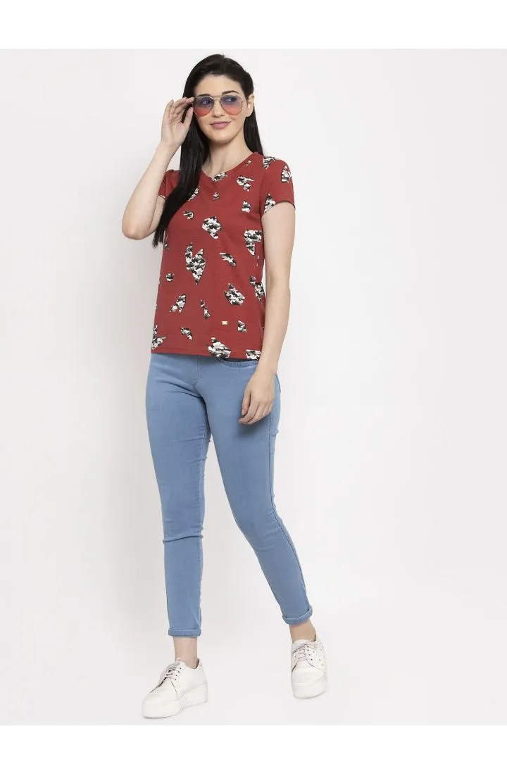 Round Neck T-Shirt Organic Cotton All Over Print - Camo Red