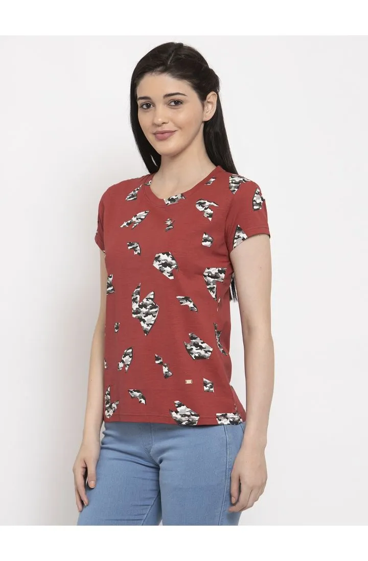 Round Neck T-Shirt Organic Cotton All Over Print - Camo Red