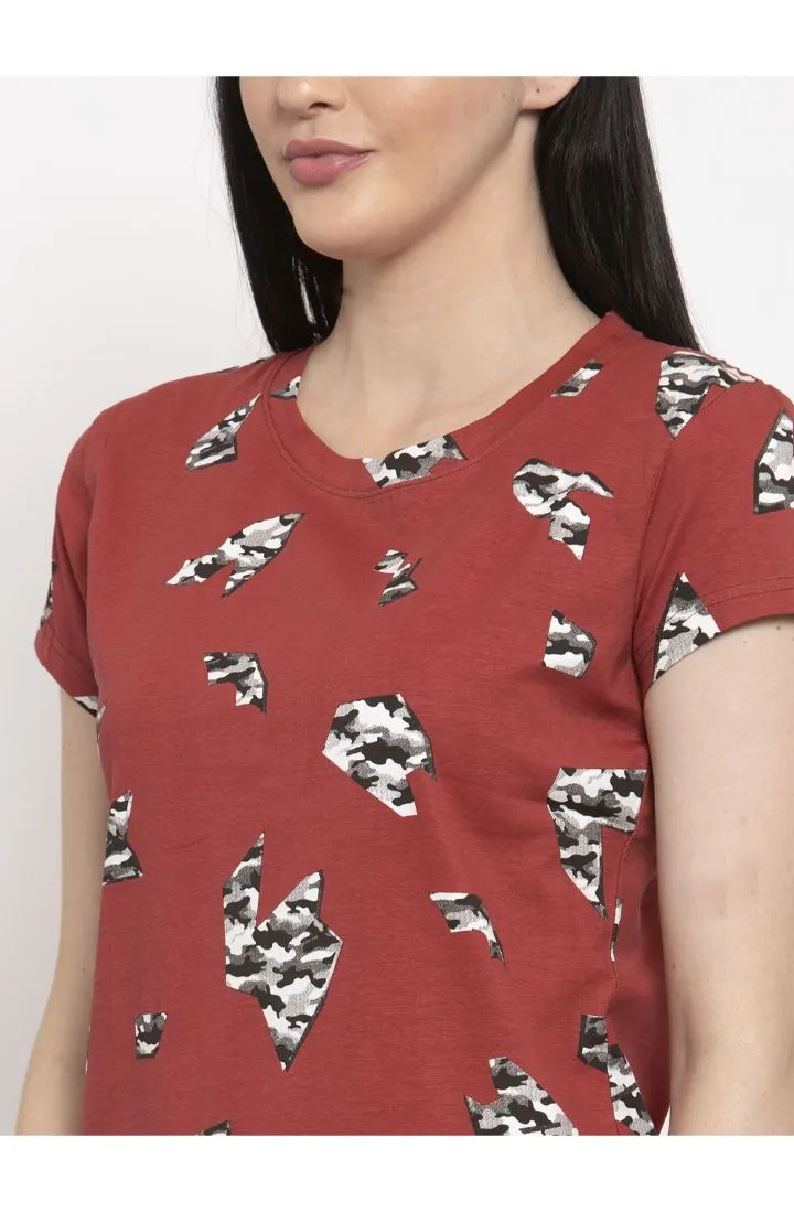 Round Neck T-Shirt Organic Cotton All Over Print - Camo Red