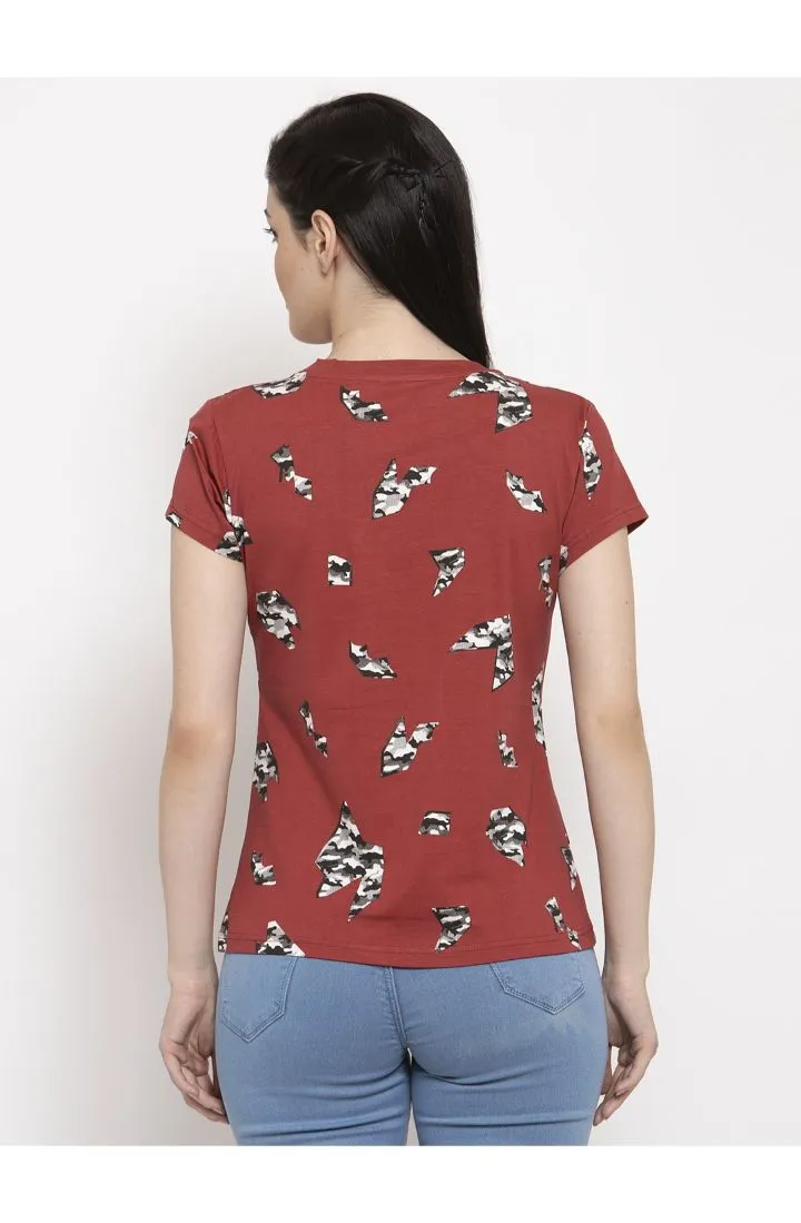 Round Neck T-Shirt Organic Cotton All Over Print - Camo Red