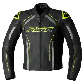S1 CE Mens Leather Jacket - Black / Grey / Flo Yellow