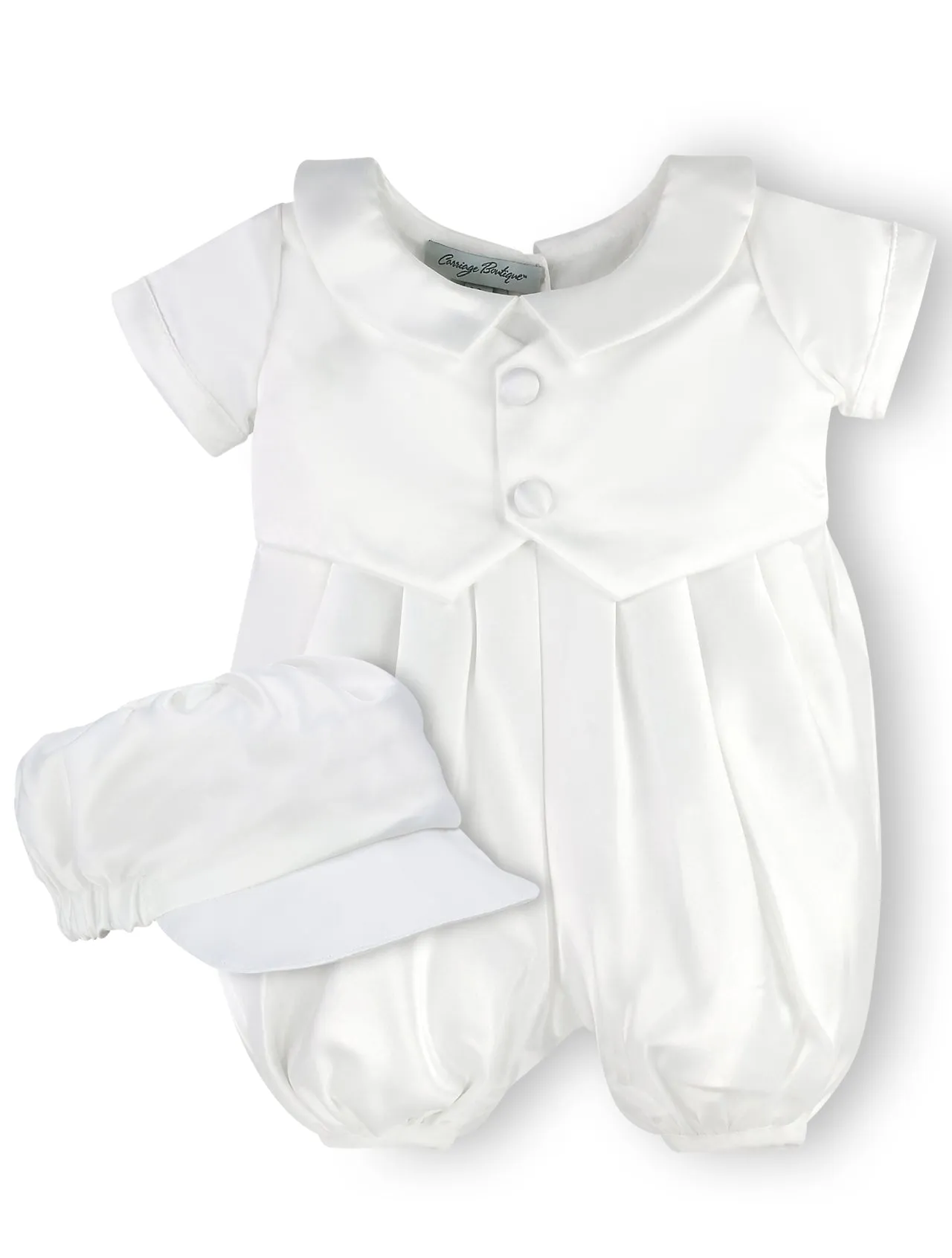 Satin Christening & Baptism Vested Baby Boy Romper with Hat