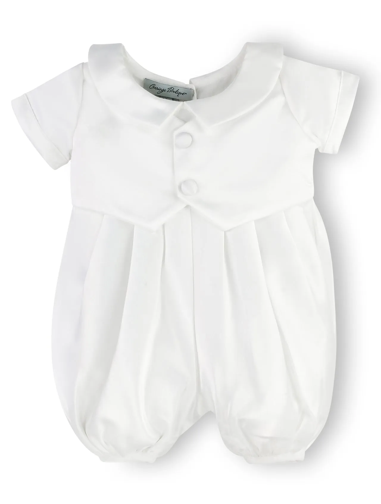 Satin Christening & Baptism Vested Baby Boy Romper with Hat
