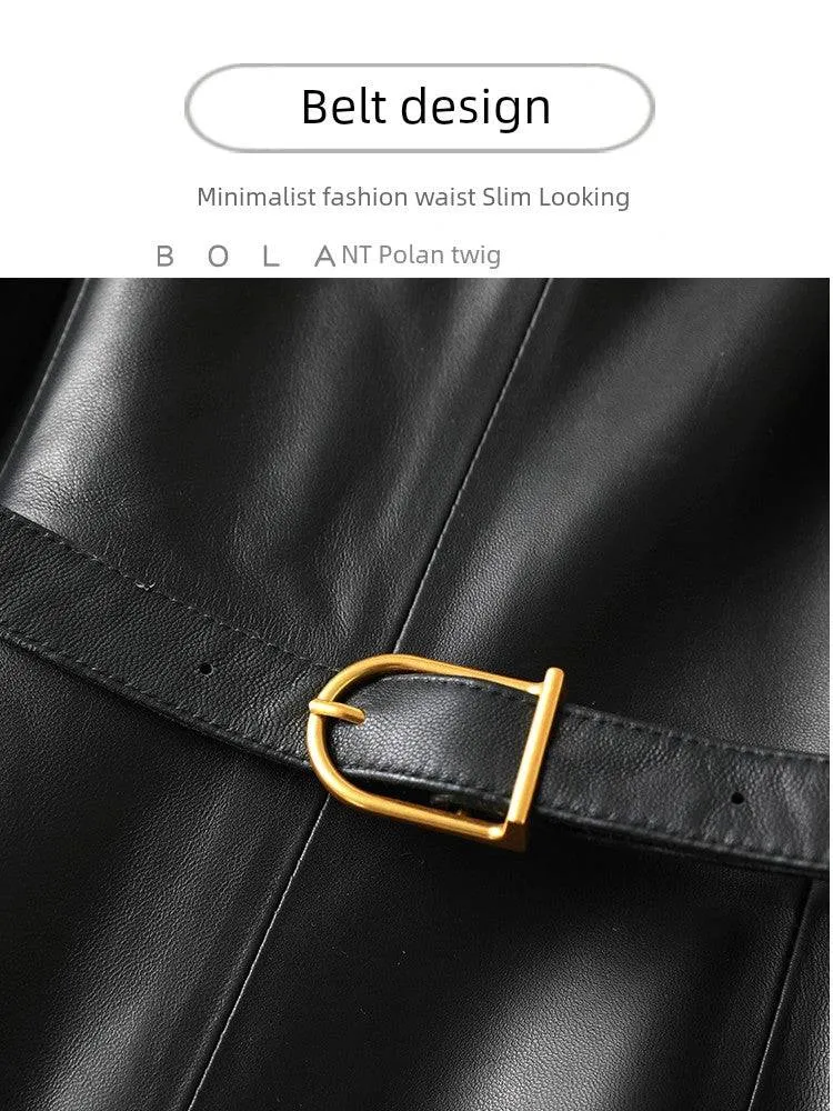 Sexy sheepskin dress with leather chain straps