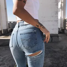 Sexy Stretch High Waist Ripped Skinny Denim Pants