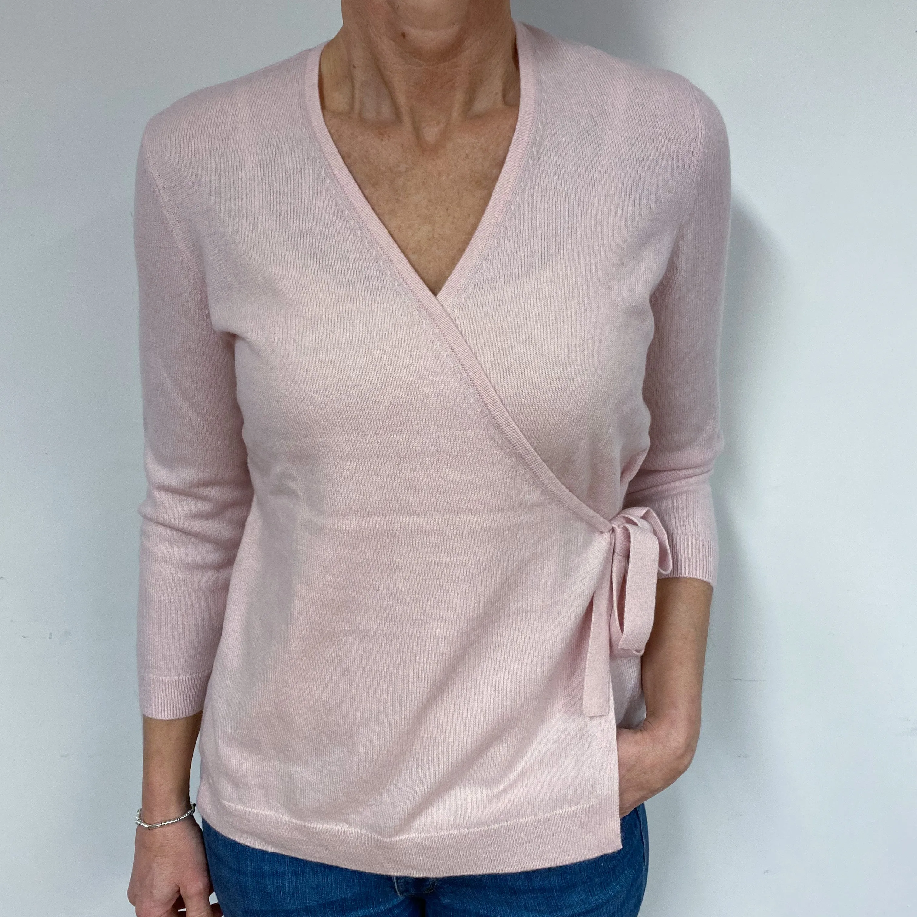 Shell Pink Cashmere Crossover V-Neck Jumper Medium