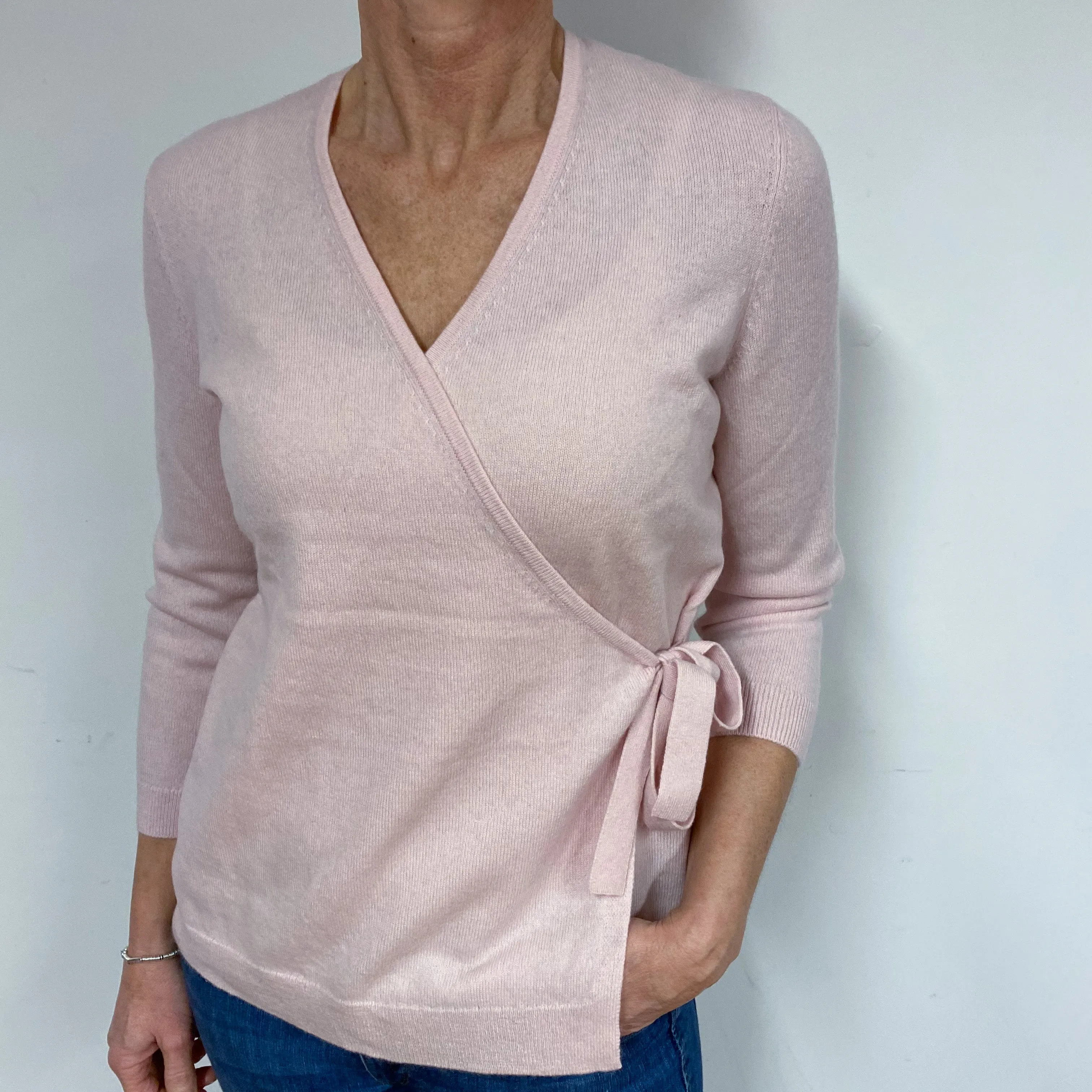Shell Pink Cashmere Crossover V-Neck Jumper Medium