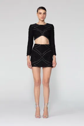 Simetric Patterned Beaded Mini Pencil Skirt