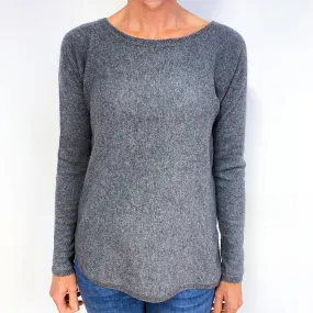 Slate Grey Scoop Hem Cashmere Crew Neck Jumper Medium