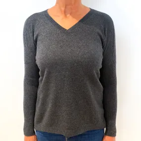 Slate Grey Slouchy Batwing Cashmere V-Neck Jumper Medium