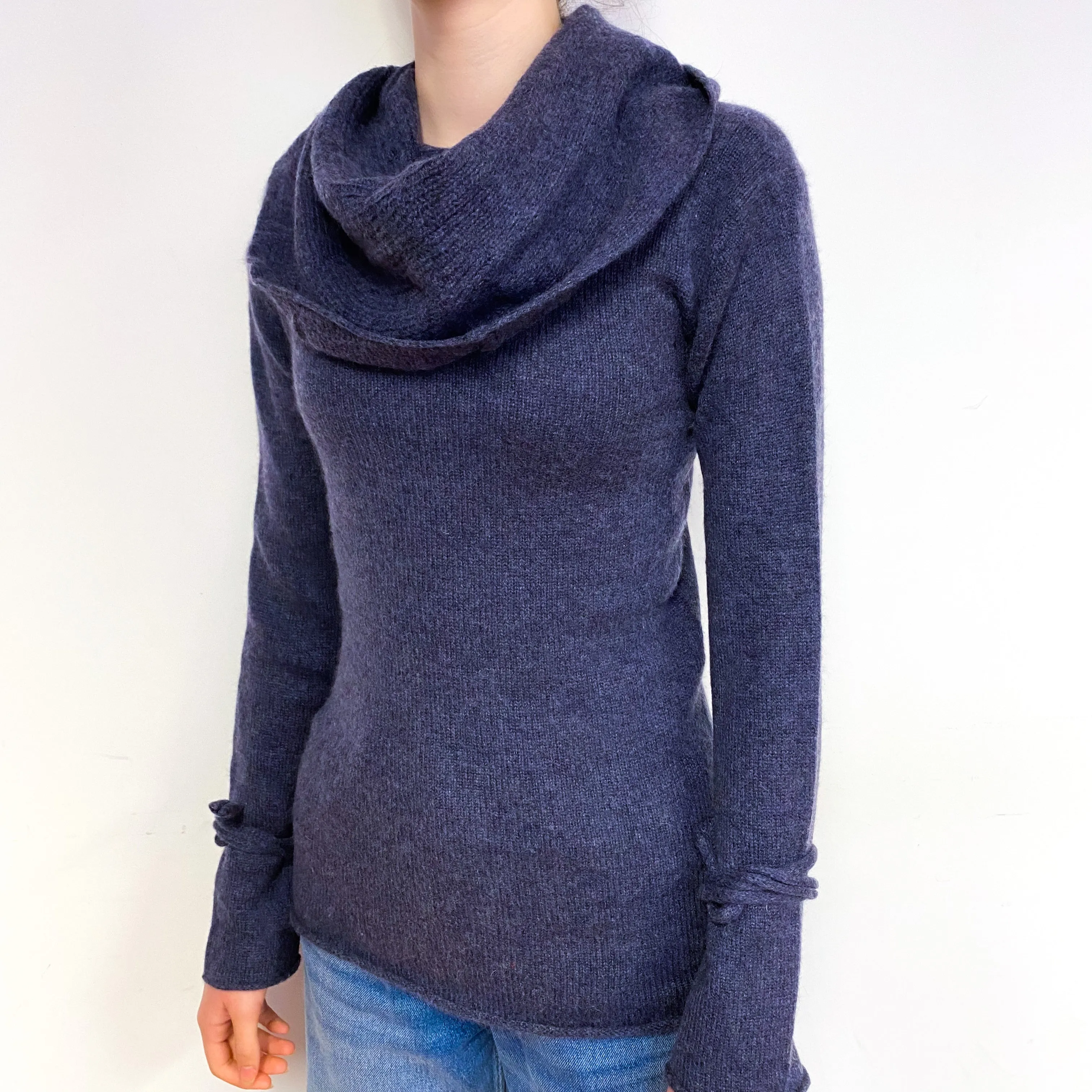 Slate Purple Cashmere Cowl Neck Jumper Extra Small
