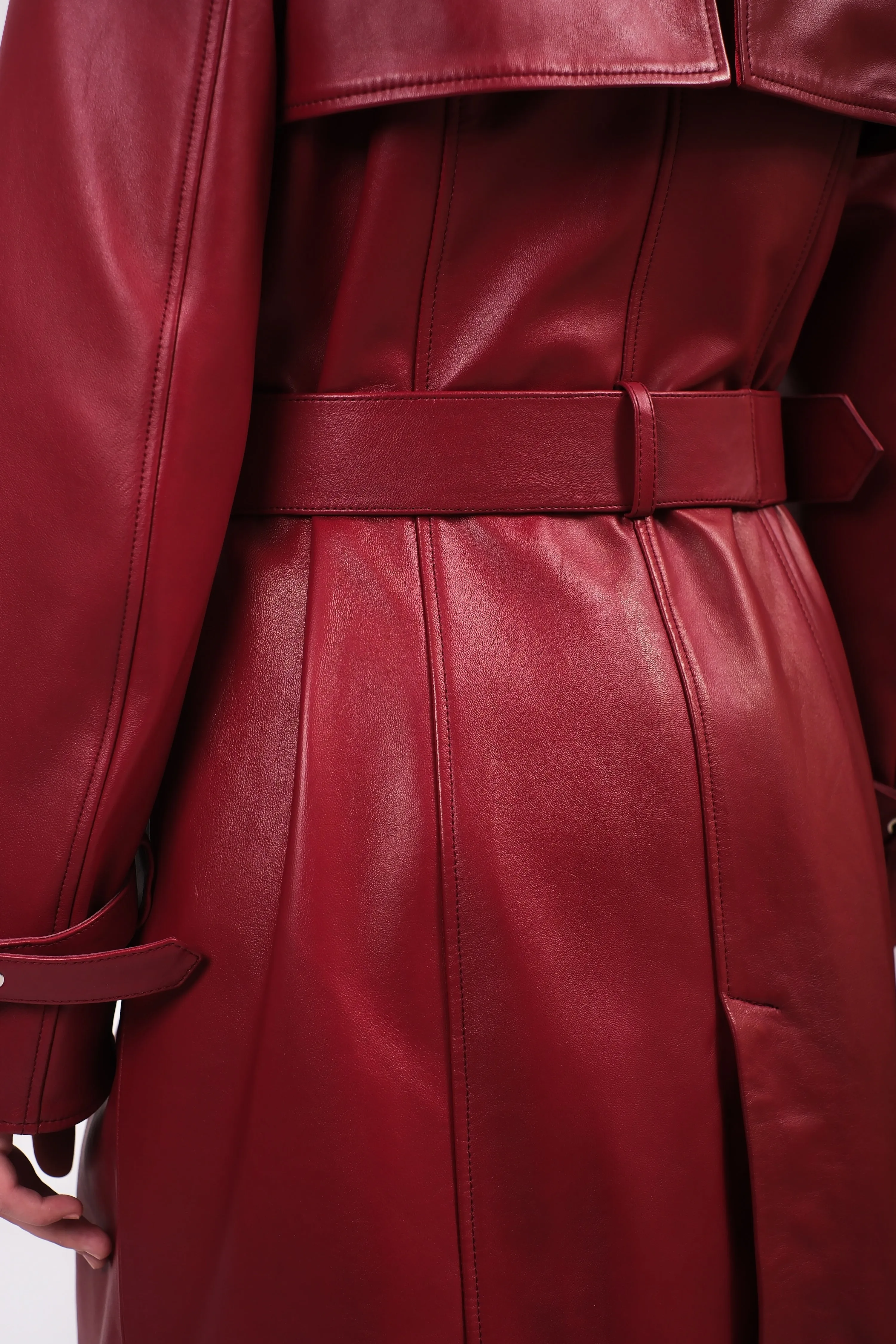 Soho Leather Trench Coat, Burgundy