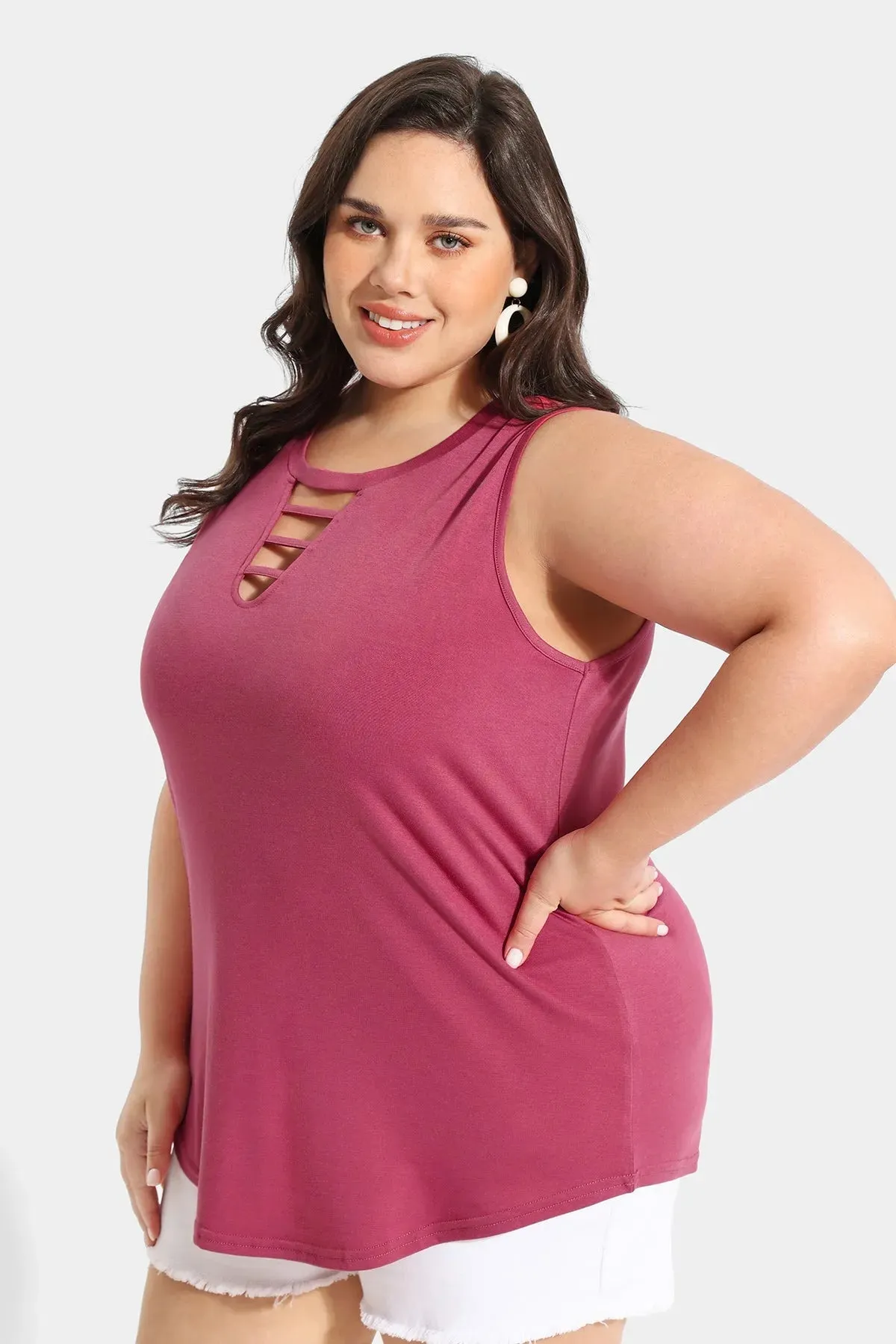 Solid Crisscross Crewneck Tank Top