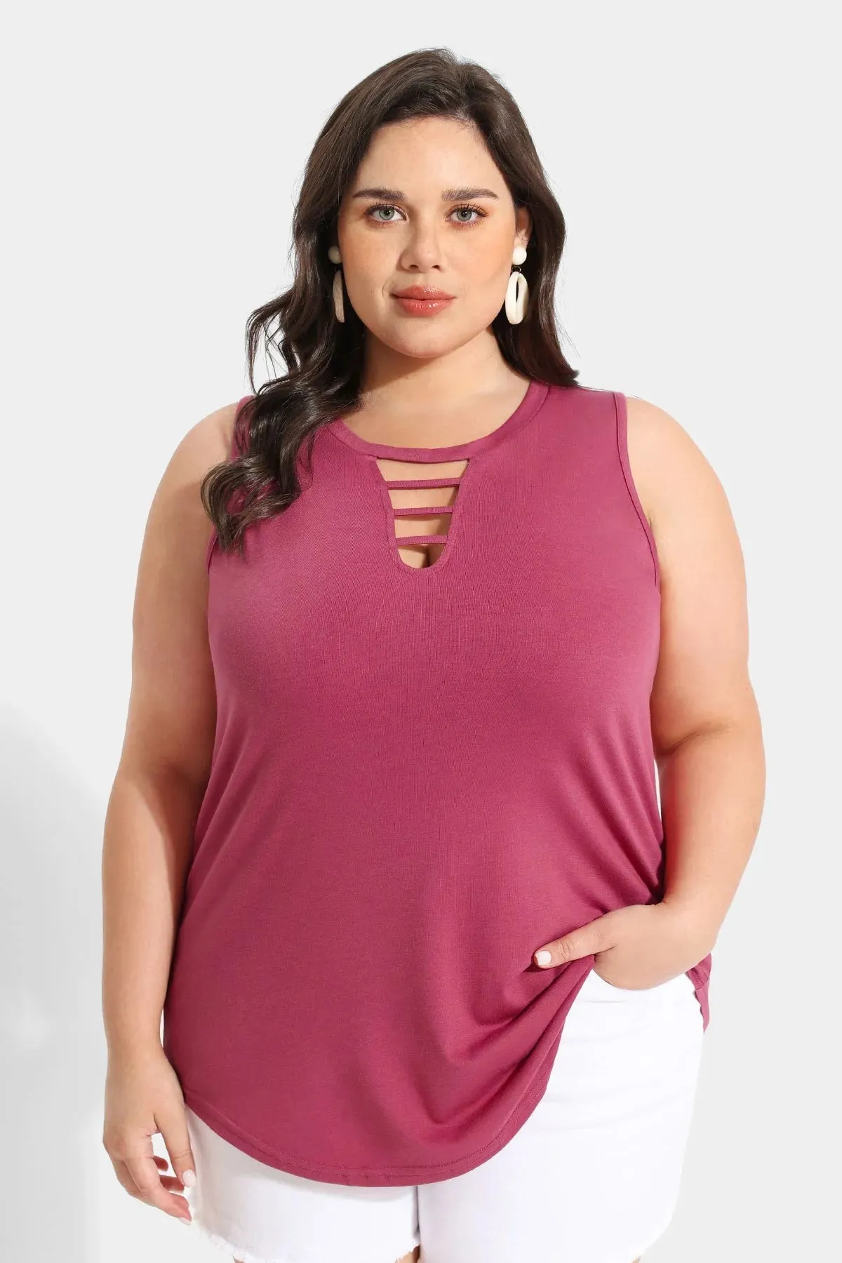 Solid Crisscross Crewneck Tank Top