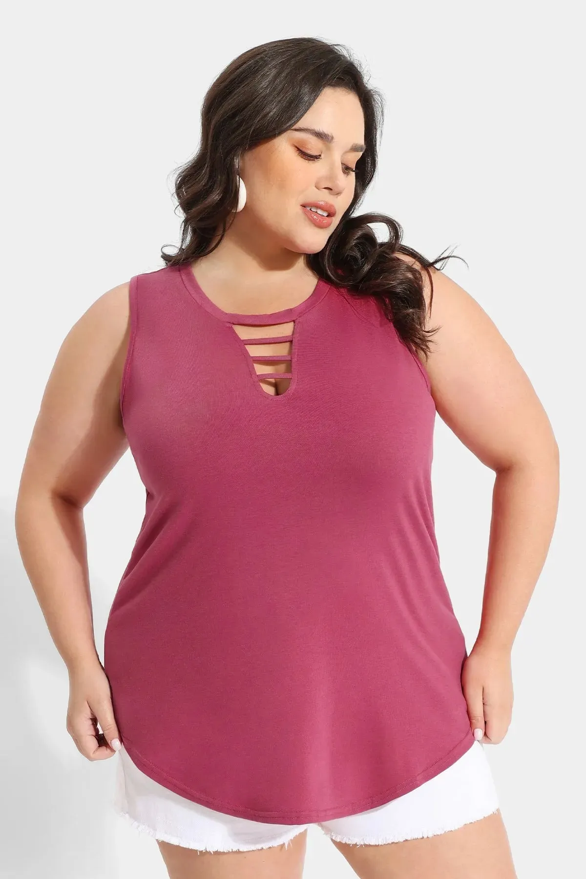 Solid Crisscross Crewneck Tank Top