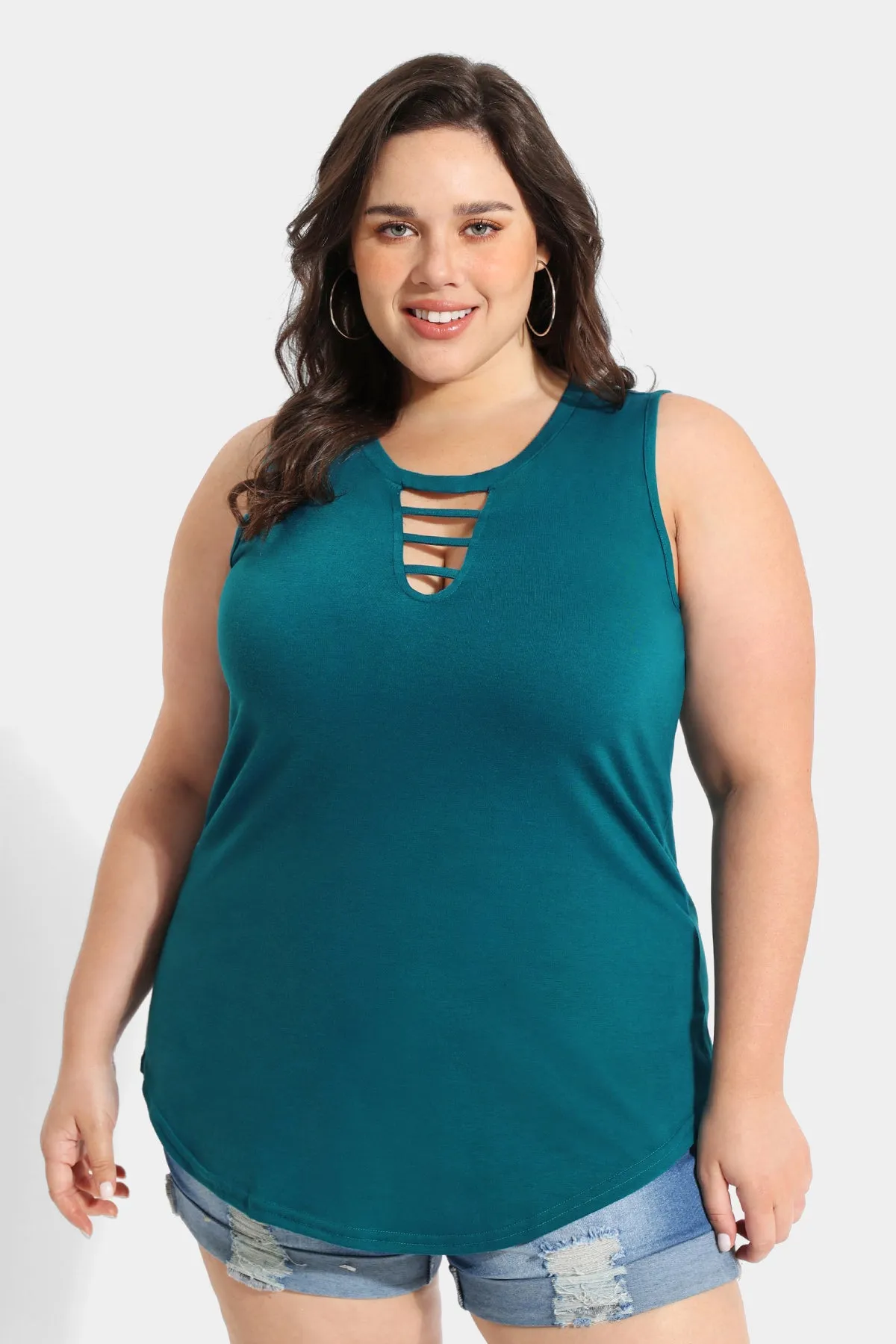 Solid Crisscross Crewneck Tank Top