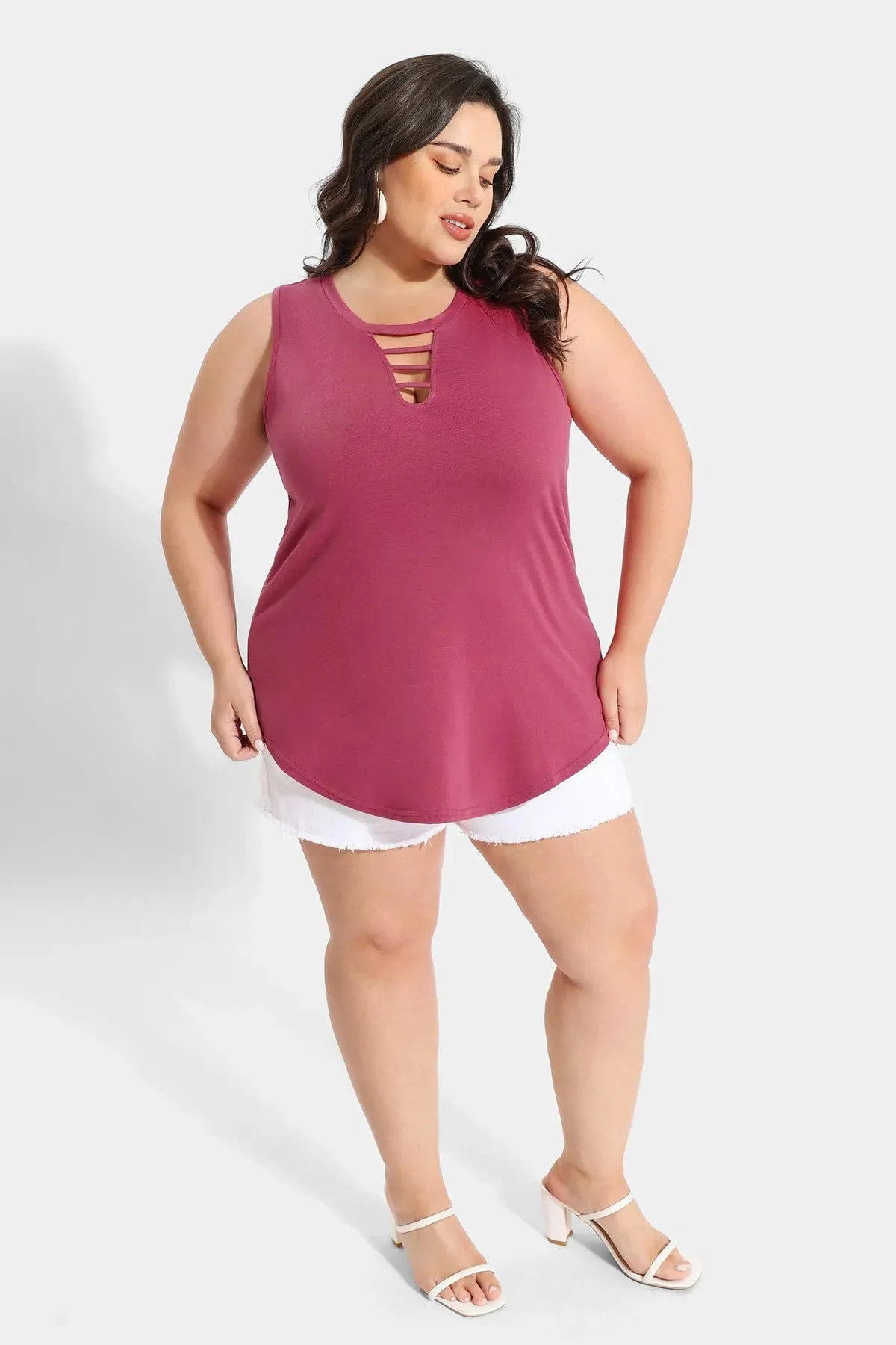Solid Crisscross Crewneck Tank Top